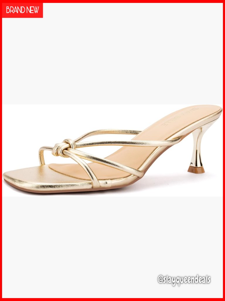 Strappy Kitten Heels Square Open Toe Slide Mules Summer Sandals Comfortable